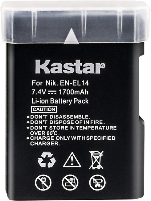 Kastar Battery Replacement for Nikon EN-EL14, EN-EL14a, MH-24, D3100, D3200, D3300, D3400, D3500, D5100, D5200, D5300,