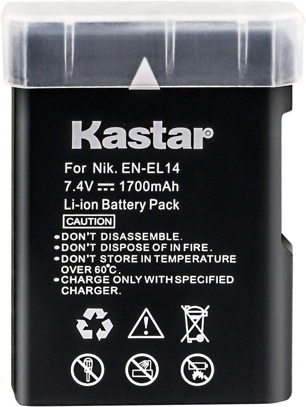 Kastar Battery Replacement for Nikon EN-EL14, EN-EL14a, MH-24, D3100, D3200, D3300, D3400, D3500, D5100, D5200, D5300,