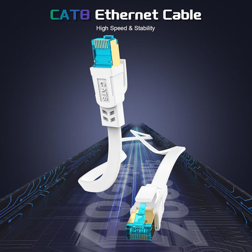 8 100 40Gbps 2000Mhz RJ45 Cat Ethernet Cable FT, Heavy Duty High Speed Internet Network Patch Cord, Shielded Flat LAN