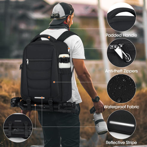 Professional Camera Backpack for DSLR SLR, Waterproof with Rain Cover, Large Capacity Photography Case, Black