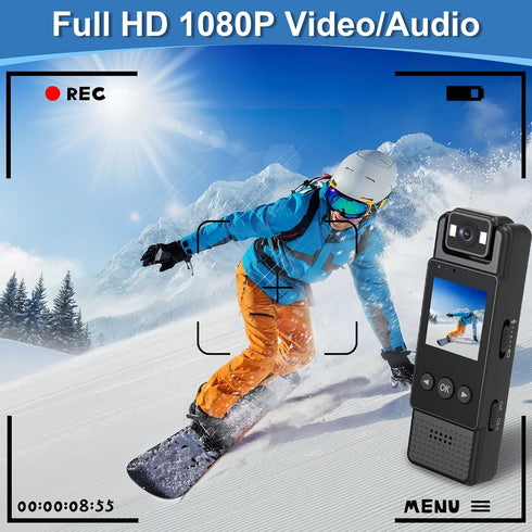 icamdoor 1.3in 1200mAh 1080P 180 to128GB Screen Body Camera, Sport Worn Camcorder, Portable Cam, Mini Wearable Camera