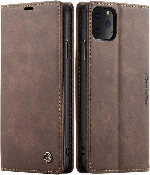 SINIANL iPhone 11 Pro Wallet Case, Leather Flip Case with Kickstand, Credit Card Slot, Magnetic Closure, Coffee