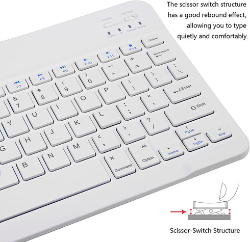 Ultra-Slim Bluetooth Keyboard, Portable Mini Wireless Rechargeable for Apple iPad iPhone Samsung Tablet Phone