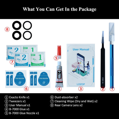 LOZOP 2 Sets 13/13 (2 Pieces/Set) Rear Camera Lens Glass Replacement with Adhesive Pre-Installed Compatible for iPhone