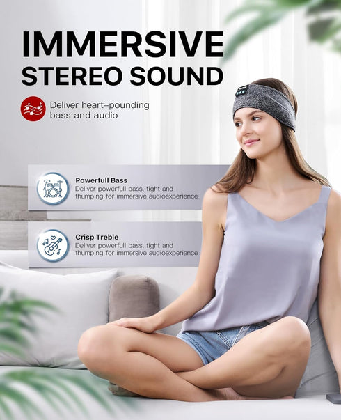 Perytong Sleep Headphones Wireless Headband, Stretchable Bluetooth 5.4 Earphones for Side Sleeping with Stereo Speakers