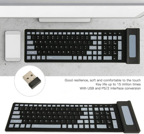 Silicone Keyboard, Foldable Soft Waterproof Rollup Keyboard for PC Laptop Notebook, 103 Keys, Mute Typing, Lightweight
