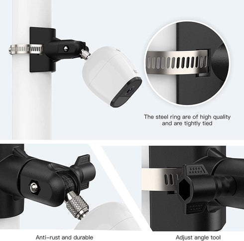 Outdoor Mount for Arlo Pro 4/3/2/Ultra/Essential, Reolink Wyze Cam, Fits 1.96-7.87 inch Pipe without Drilling (Black, 2