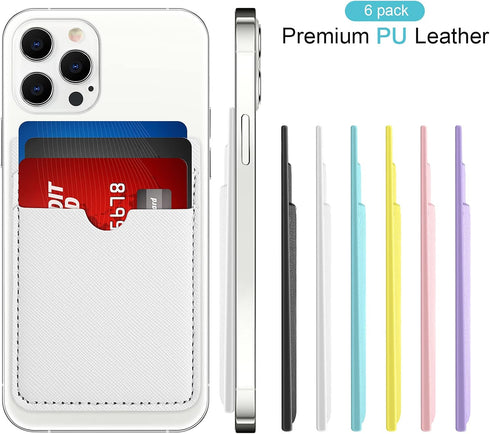 Weewooday 6 Pieces Phone Card Pocket Holder, PU Leather Cell Phone Card Pouch for Back of Phone