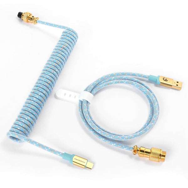 ATTACK SHARK Custom Coiled USB C to A Cable - Double-Sleeved Starlight Braided Cable for Phone/PS4/Android/Xbox