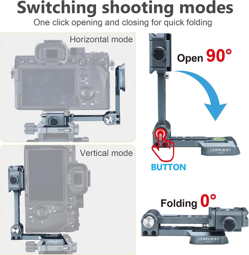 LEAPLIEXT 90 1/4" Aluminum Camera L Bracket, Folding Vertical/Horizontal Shooting Mount, Arca-Swiss Groove, Cold Shoe