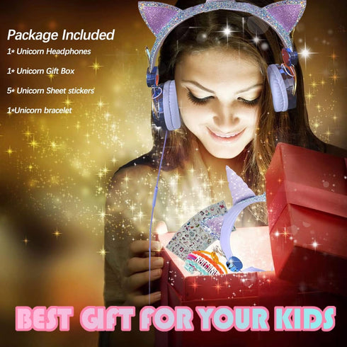 SVYHUOK Kids Headphones for Girls Children Teens, Cute Cat Ear Wired Headphones with Microphone 3.5mm Jack, Over On Ear