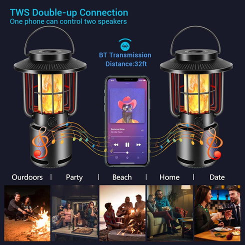Outdoor Bluetooth Speaker, IP65 Waterproof Wireless Speaker with 3 Light Modes, Portable Gift for Camping and Parties