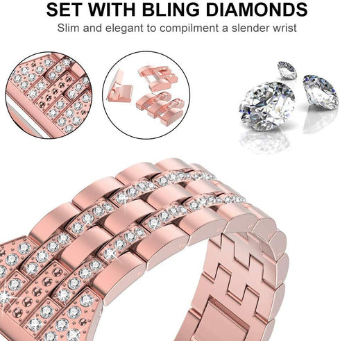Bands Compatible with Fitbit Versa 2/Versa Lite/Versa, Women Replacement Metal Rhinestone Bracelet, Rose Gold