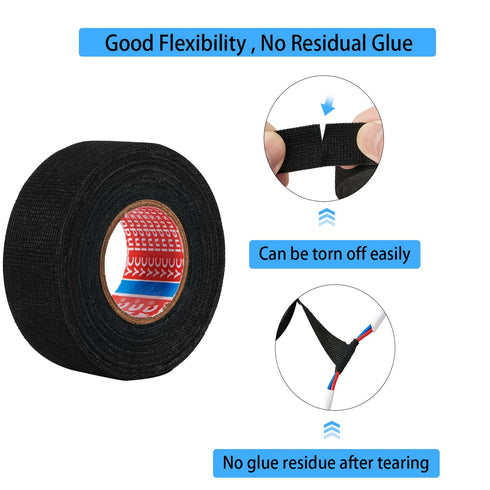 2 Rolls Black Wire Harness Cloth Tape for Automobile Electrical Wire Harnessing, 15mm x 50Ft