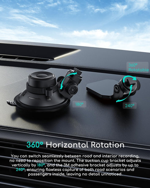 COOAU Car Dash Cam Mounting Bracket, Adjustable Suction Cup Mount for Dashboard Camera