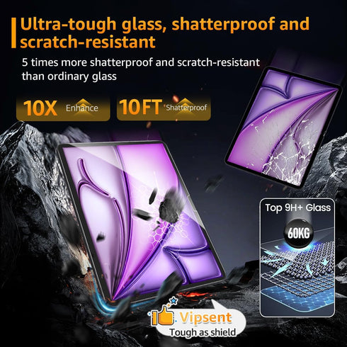 Vipsent 2-Pack 11th A16 11-in. /10th 10.9-in. (2025/2022) 9H+ Glass Screen Protector for iPad Generation Military