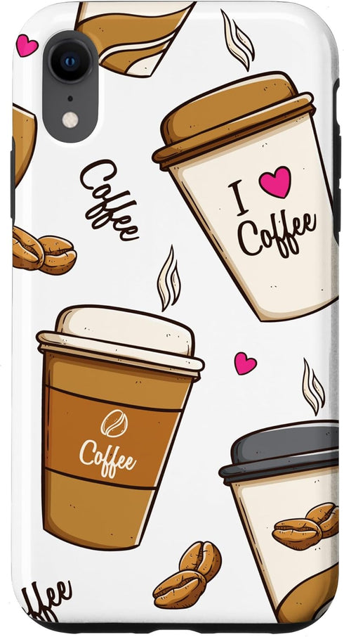 iPhone XR Cute Coffee Cups, I Love Coffee Case for Caffeine Junkies