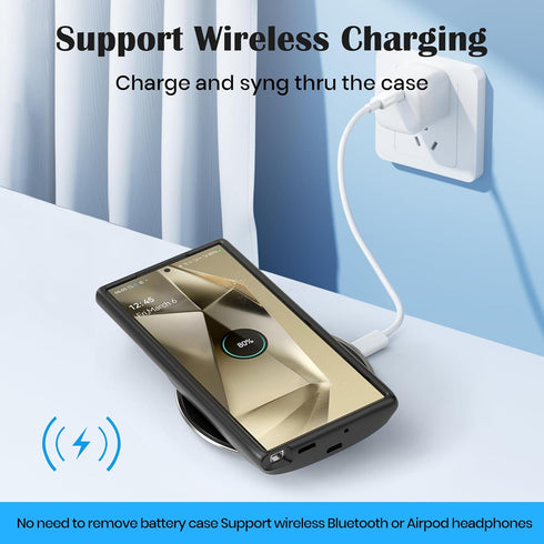 Battery Case for Galaxy S24 Ultra, 10000mAh Black - Extended Power Bank and Wireless Charger Case