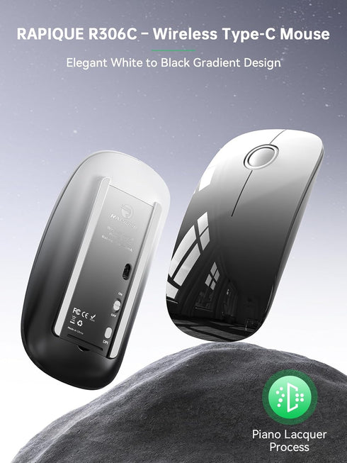 RAPIQUE 800/1200/1600 2.4GHz USB C Wireless Mouse for USB-C Devices, White to Black Gradient Slim Mouse, Silent Click
