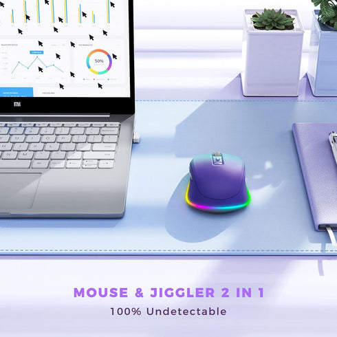 Wireless Mouse Jiggler, LED Wireless Mice with Built-in Mouse Jiggler Mover, Rechargeable Moving Mouse for Computer