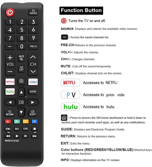 Universal Remote Control for All Samsung TVs, Compatible with LCD LED HDTV 3D Smart Models