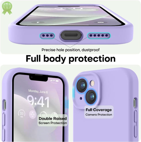 LOVE 3000 iPhone 14 Case - Light Purple, Premium Silicone, Shockproof, Soft Anti-Scratch Microfiber Lining, 6.1"