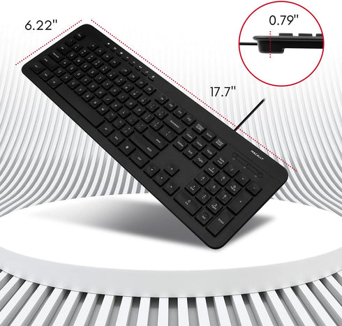 Macally Wired Full Size Keyboard, Quiet USB Keyboard for PC Desktop and Laptop, Comfortable for Typing