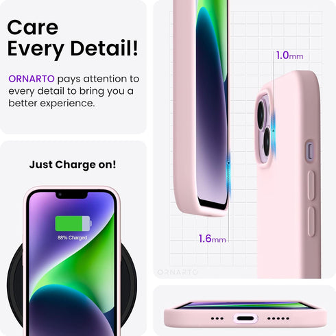 ORNARTO iPhone 14 Case: Slim Liquid Silicone 3 Layers Full Phone Covered Soft Gel Rubber Protective Cover - 6.1 Inch
