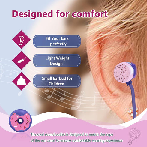 Donut Kids Earbuds, Earbuds for Kid Size Wired Earphones & in-Ear Headphones with Microphone and Lovely Earbuds Storage Case Gifts for School Girls and Boys (Purple)