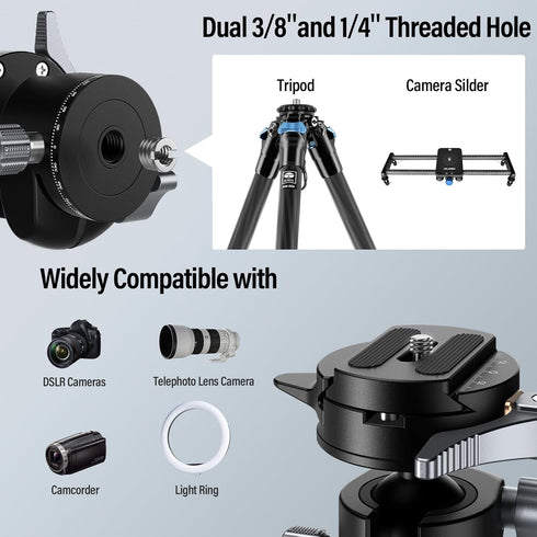 SIRUI Quick Release System Low Profile Tripod Head, 360° Panoramic Metal Ball Head Mount for Monopod, DSLR, Max Load