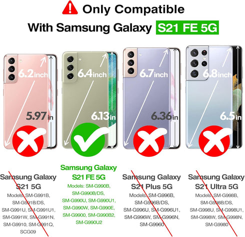 Rayboen Crystal Clear Hybrid Case for Samsung Galaxy S21 FE 5G with 2X Soft Screen Protector, Slim Shockproof Cover.