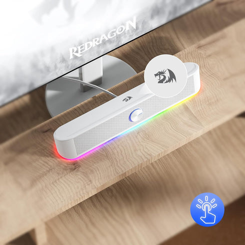Redragon GS560 RGB Desktop Soundbar, 2.0 Channel Computer Speaker with Dynamic Lighting Bar, USB Powered, White
