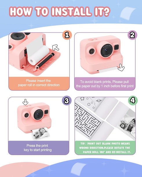 Dylanto Print,1080P 3-12,Portable 3 4 5 6 7 8 9 10 Kids Camera Instant Kids Instant Cameras that Print Photos,Christmas