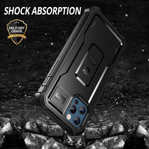 Dexnor for iPhone 12 Pro Max Case, Heavy Duty Military Grade Protection, Built-in Screen Protector, Kickstand, Dark