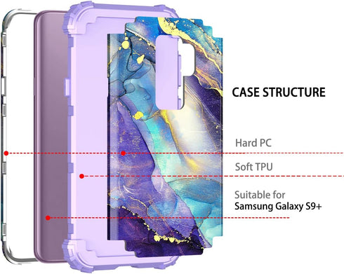 Rancase Purple Case for Galaxy S9 Plus, Three Layer Heavy Duty Shockproof Protection with Soft Silicone