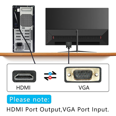5.9FT, 1080P HDMI to VGA Adapter Cable Gold-Plated HDMI Male to VGA Male High-Definition Video Converter, Used