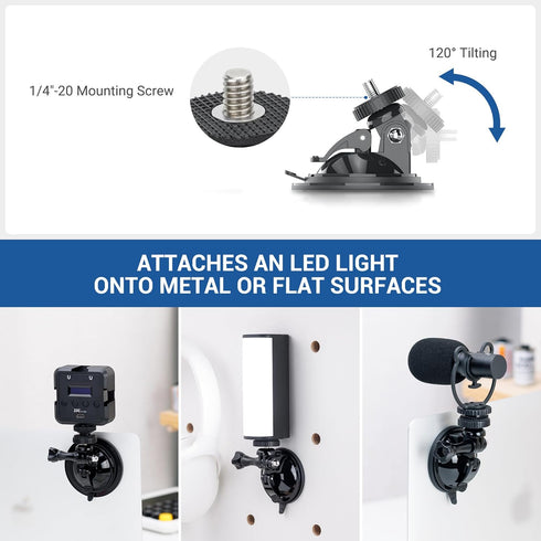 Strong Suction Cup Mount for Dashboard, LED Mic Travel Lighting Accessories for Makeup, Adjustable Car Dash