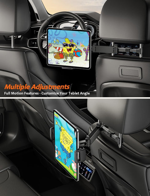Tryone Stretchable Car Headrest Tablet Holder Mount for Kids, Compatible with iPad Pro 12.9, iPhone, Galaxy Tab