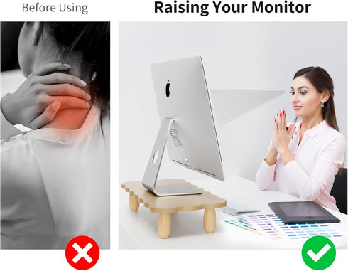 AFOOYO Monitor Stand Riser,Cookie-Shaped Sturdy Wood Computer Monitor Stand, Monitor Stand Riser, Multi-Purpose Desktop