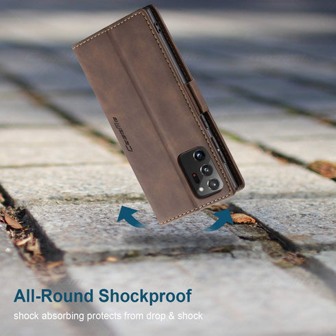 Samsung Galaxy Note 20 Ultra Wallet Case - Coffee Retro PU Leather Flip Magnetic Closure with Card Slots and Kickstand