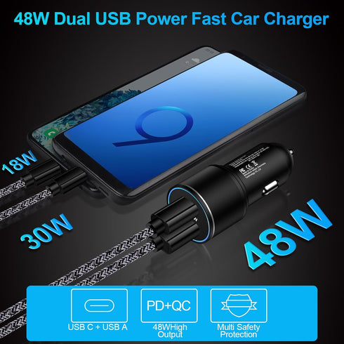 48W USB C Car Charger, All Metal, Fast Charge Adapter for iPhone 15 14 13 12 11 Pro Max SE XR X, Samsung S24 S23 S22