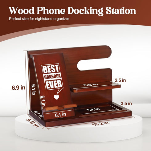 Grandpa Gifts, Wood Phone Docking Station, Nightstand Organizer for Grandpa, Christmas Stocking Stuffers, Birthday Gifts