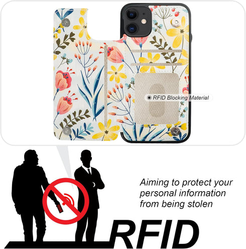 HAOPINSH 11 6.1" for iPhone Wallet Case with Card Holder, Floral Flower Pattern Back Flip Folio PU Leather Kickstand