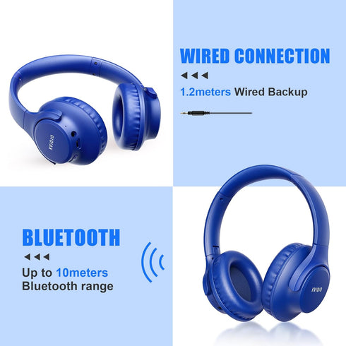 KVIDIO Updated Bluetooth Headphones Over Ear, 65 Hours Playtime, Wireless with Microphone, Foldable Lightweight, HiFi