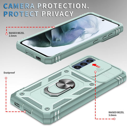 Military Grade Drop Shock Protection Case for Samsung Galaxy S21 FE 5G, Built-in 360° Rotate Ring Stand