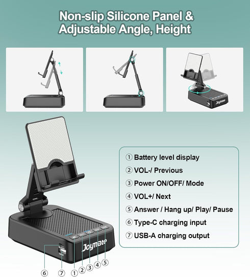 Joymate Bluetooth Speaker Phone Stand with Charging Function, 360° Rotable Adjustable Holder, HD Surround Sound, Black