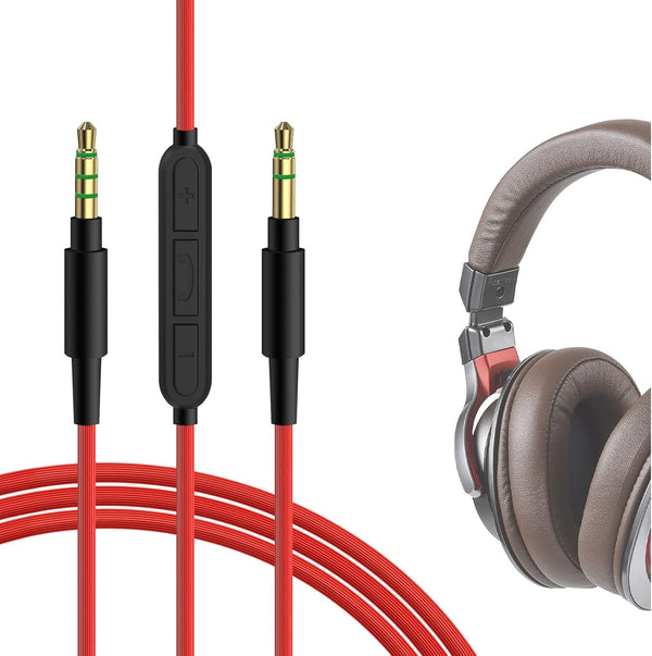 Geekria Audio Cable with Mic, Compatible with ATH-M20xBT/M50xBT2, Denon AH-MM300 Headphones, 4ft/1.2m