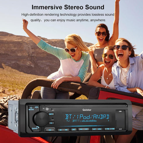 Single DIN Multimedia Car Stereo Radio, Bluetooth with Hands-Free Calling, USB Playback, AM/FM Radio Receiver Q5302