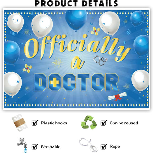 INNORU 6x4ft Officially a Doctor Backdrop Banner, Doctor Graduation Photography Backdrop Durable Fabric Congrats Grad