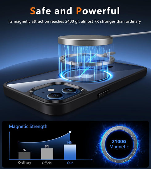 FNTCASE Clear Case for iPhone 12: Magnetic Military Grade Drop Protection, Anti Yellowing Rugged Durable Shockproof